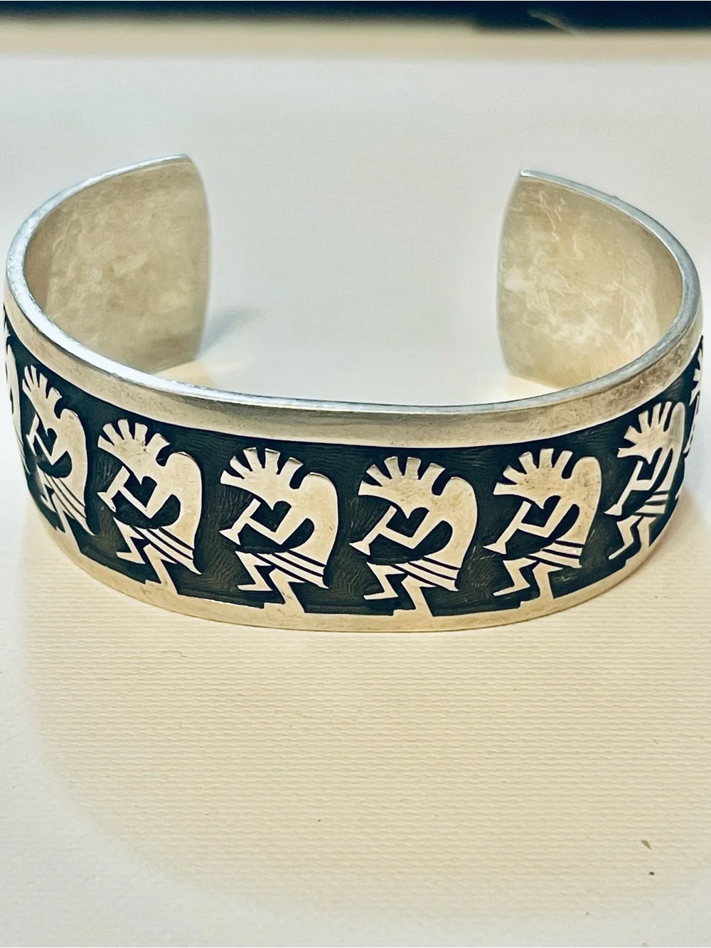 VTG NATIVE AMERICAN HOPI Sterling Silver Kokopelli Cuff Bracelet SZ 6.75-7” 48 g